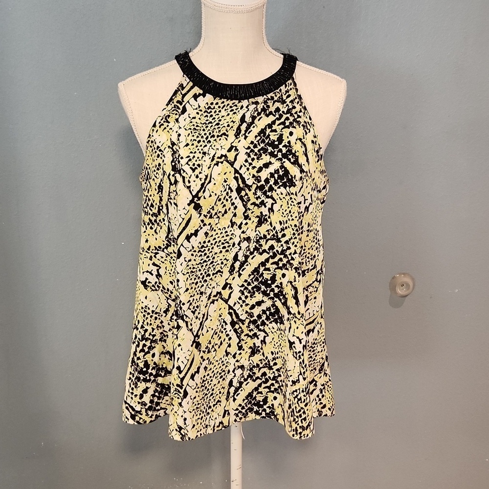 Alfani reptile snake print sleeveless beaded halter top keyhole back blo…